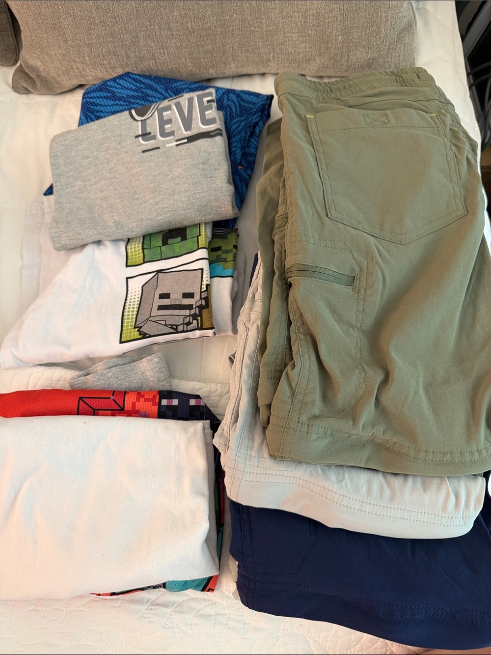 Lands' End Olive Green Cargo Shorts with Assorted Kids Tees